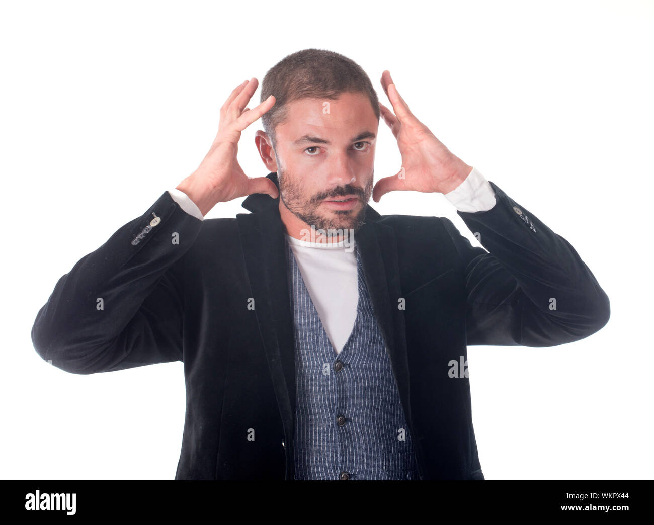 angry man in front of white background Stock Photo - Alamy