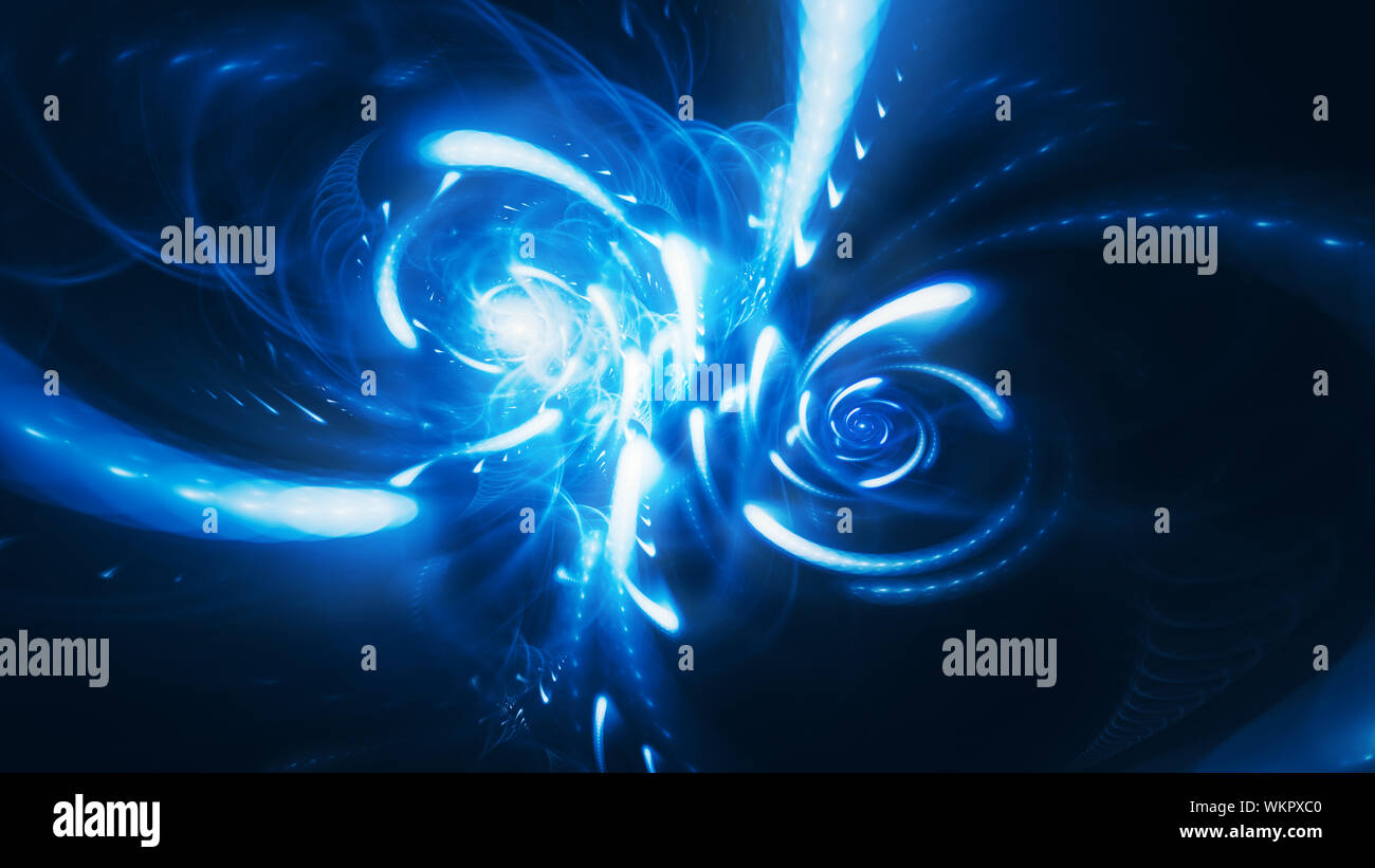 Blue glowing double spiral spinning energy in space, computer generated abstract background, 3D rendering Stock Photo