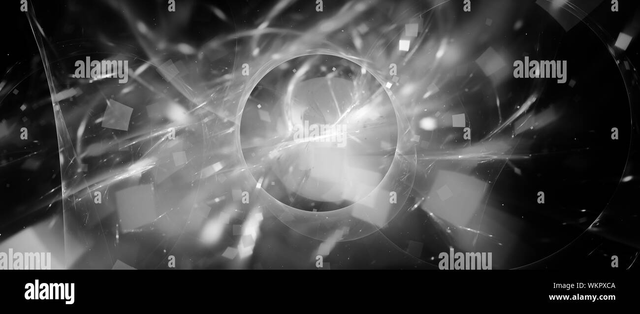 Glowing portal with plasma particles black and white effect, astract intensity map, 3D rendering Stock Photo