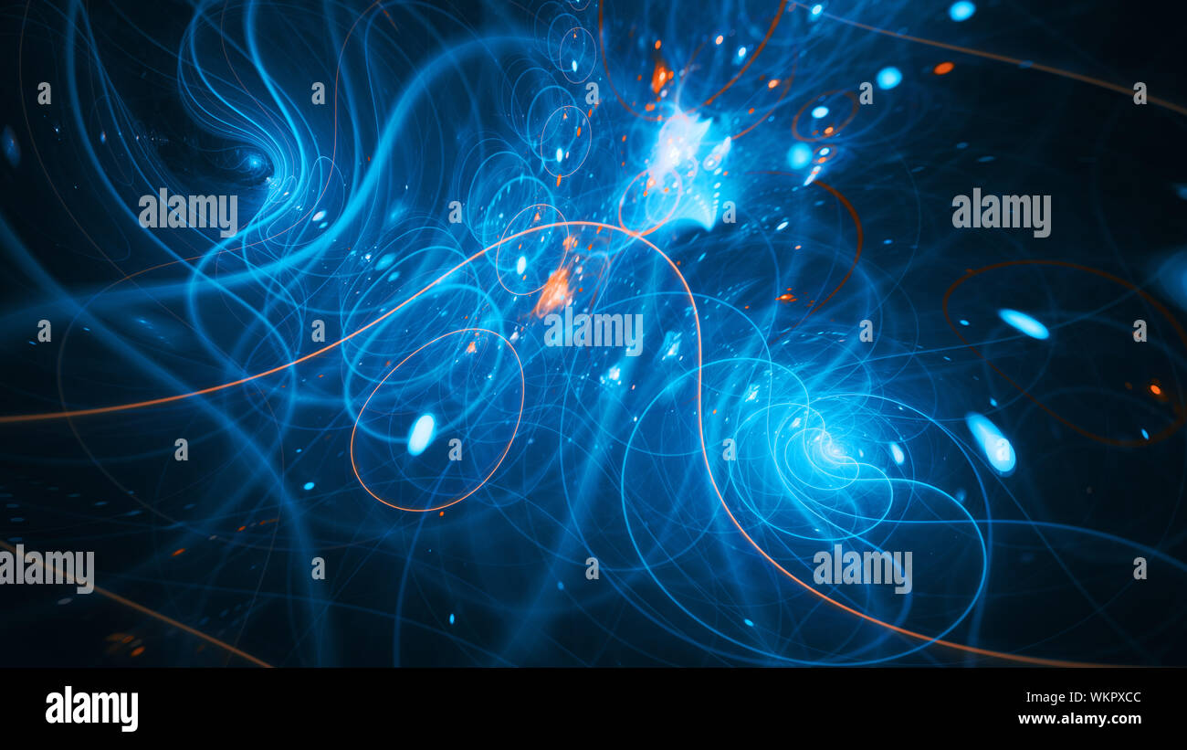 Trajectories of matter and antimatter, computer generated abstract background, 3D rendering Stock Photo