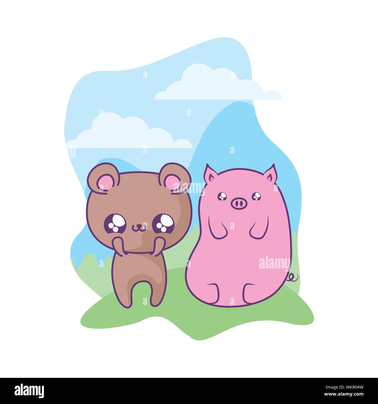 cute bear with piggy baby animals kawaii vector illustration design ...