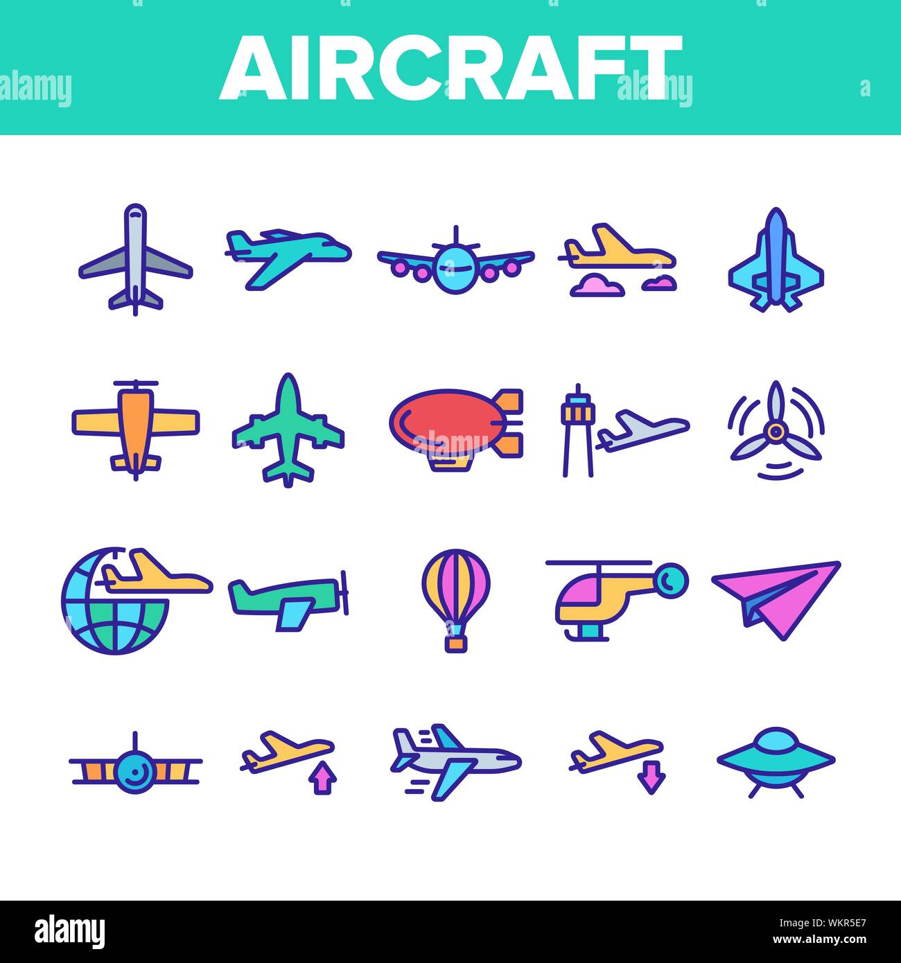 Collection Aircraft Elements Vector Icons Set Stock Vector Image & Art ...