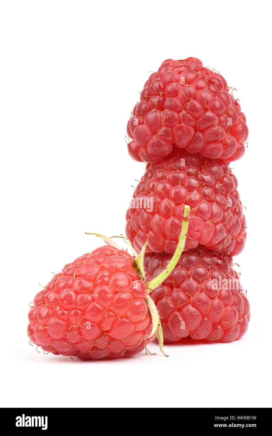 4 Raspberries Four red raspberry berries isolated on white background. High ...