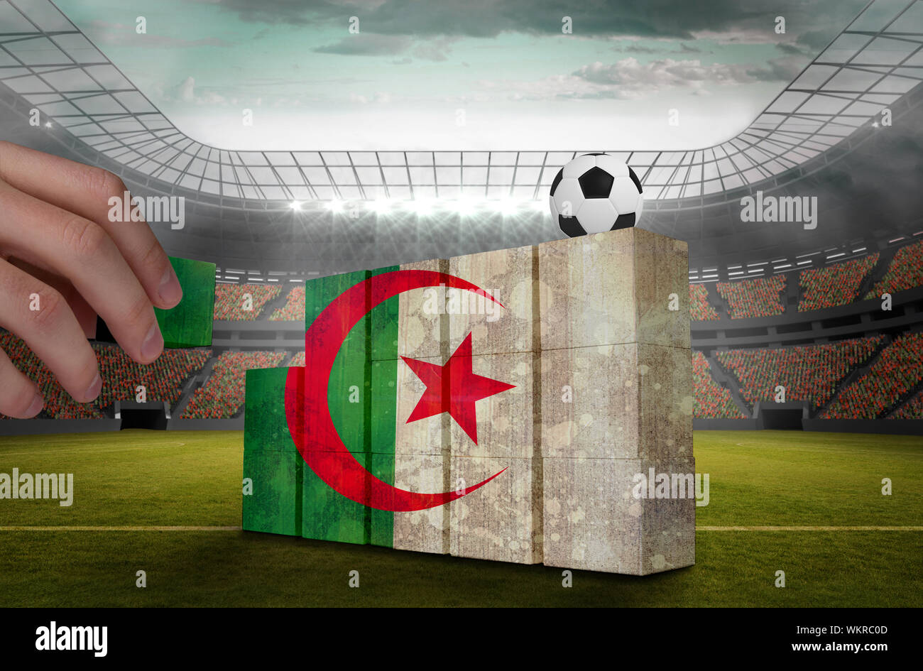 Hand building wall of algeria flag in grunge effect Stock Photo - Alamy
