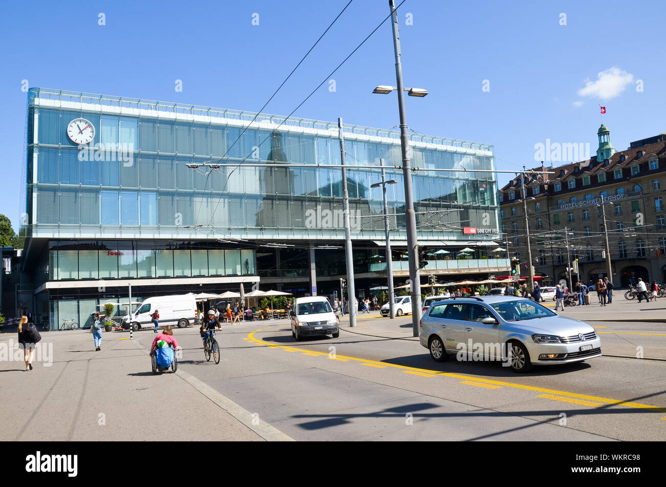 Bern, Switzerland August 14 2019 Building of the main train station in Swiss capital