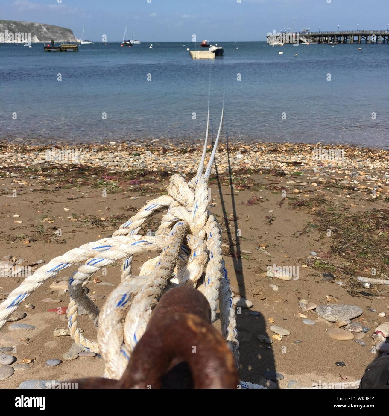 Moored boat tied up on beach hi-res stock photography and images - Alamy
