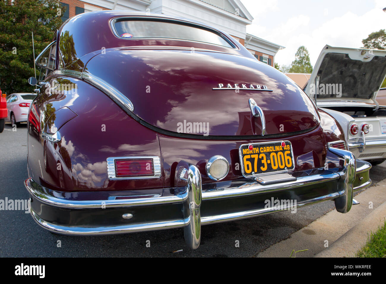 Closeup of a classic 1948 Packard automobile on display at a classic car show in Matthews, North Carolina. Stock Photo