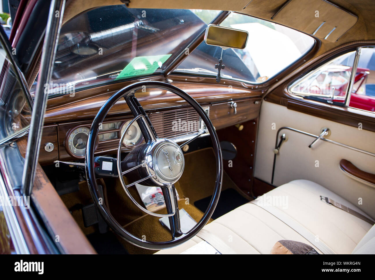 Interior view of a classic 1948 Packard automobile on display at a classic car show in Matthews, North Carolina. Stock Photo