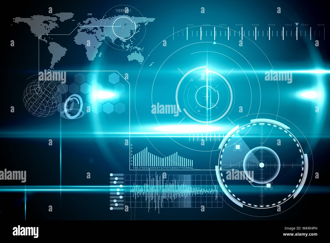 Digitally generated blue technology interface with glow Stock Photo