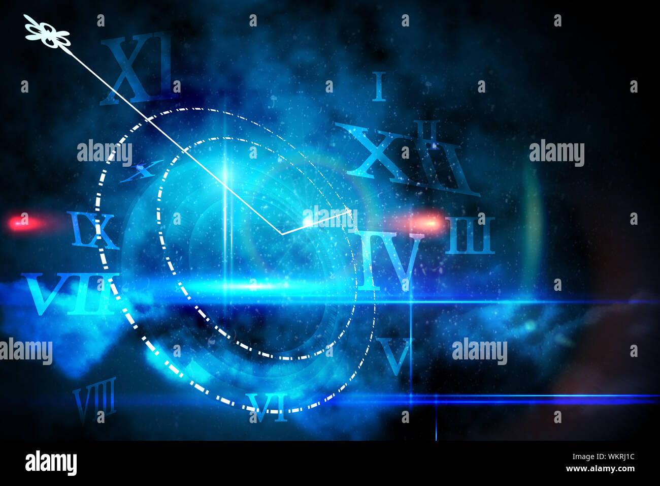 Digitally generated blue glowing technology design with clock Stock ...
