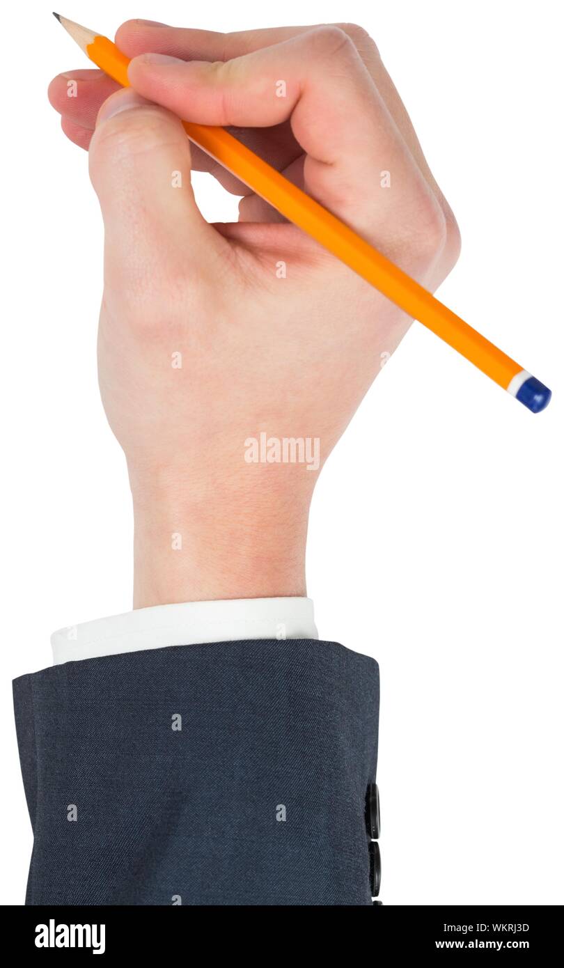 Hand writing with a pencil on white background Stock Photo - Alamy