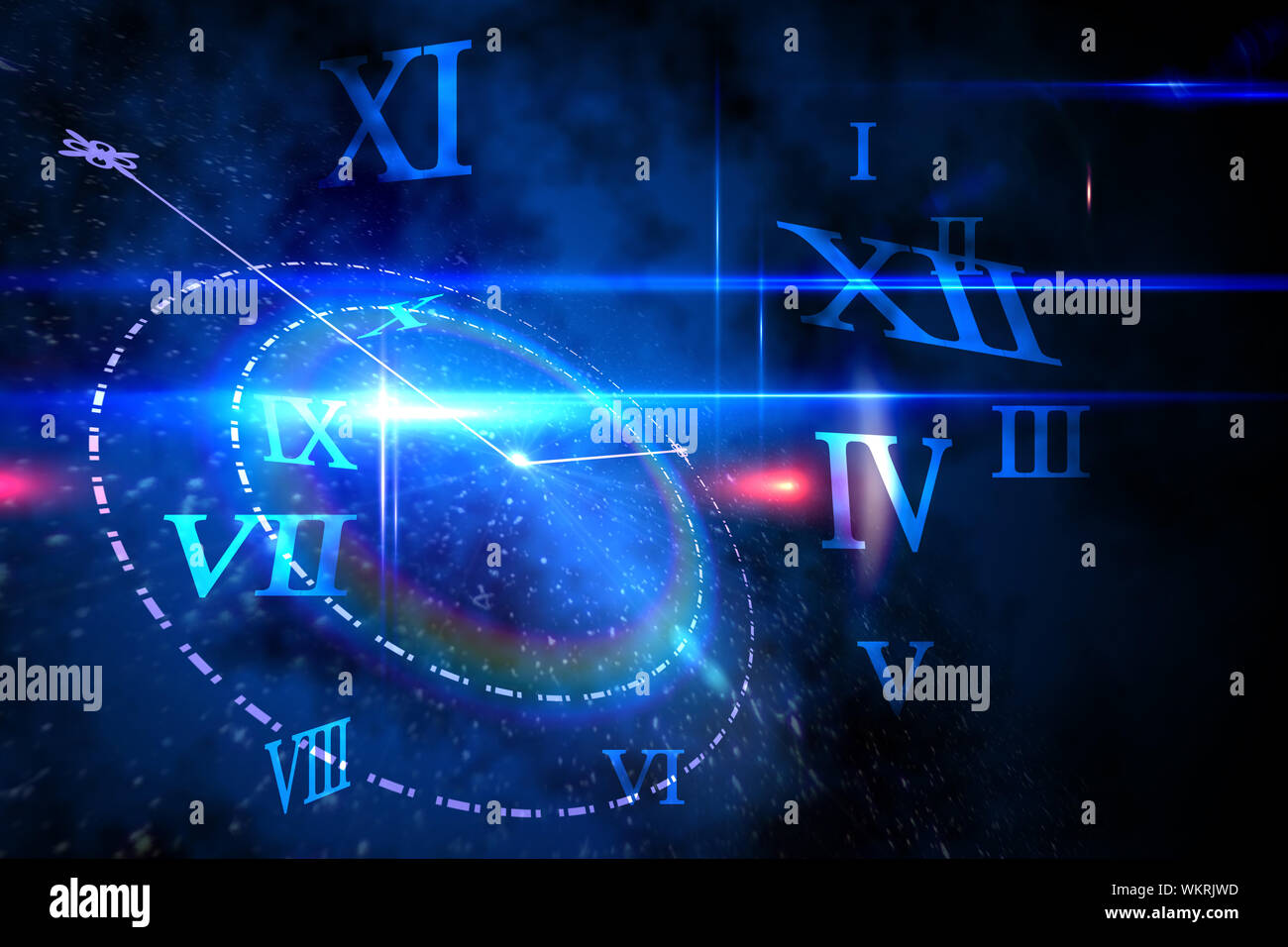 Digitally generated blue glowing technology design with clock Stock ...
