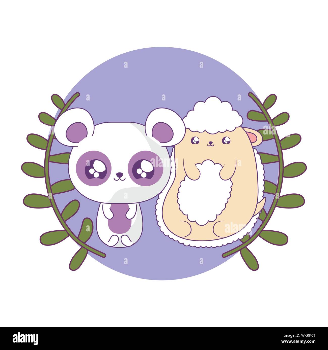 cute sheep with panda bear baby animals kawaii vector illustration ...