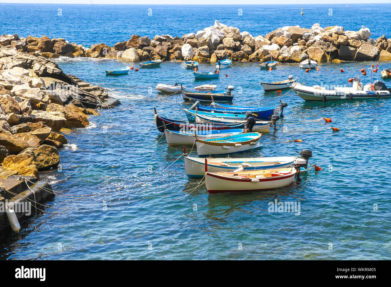 Fishing Boats At Mediterranean Sea, Italy Stock Photo, Picture and