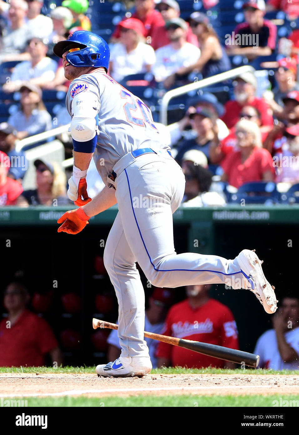 Washington, United States. 04th Sep, 2019. New York Mets Pete Alonso hits a solo home run against the Washington Nationals in the fifth inning at National Park in Washington, DC on Wednesday, September 4, 2019. Photo by Kevin Dietsch/UPI Credit: UPI/Alamy Live News Stock Photo