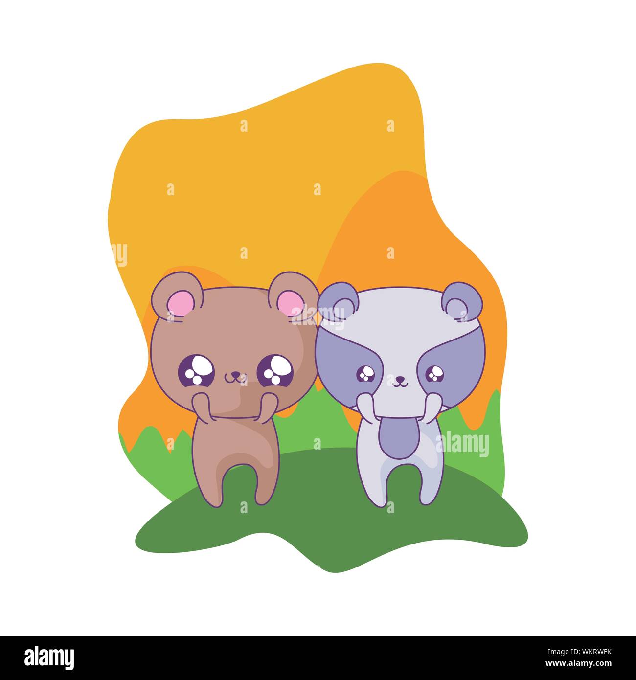 cute raccoon with bear baby animals kawaii vector illustration design ...