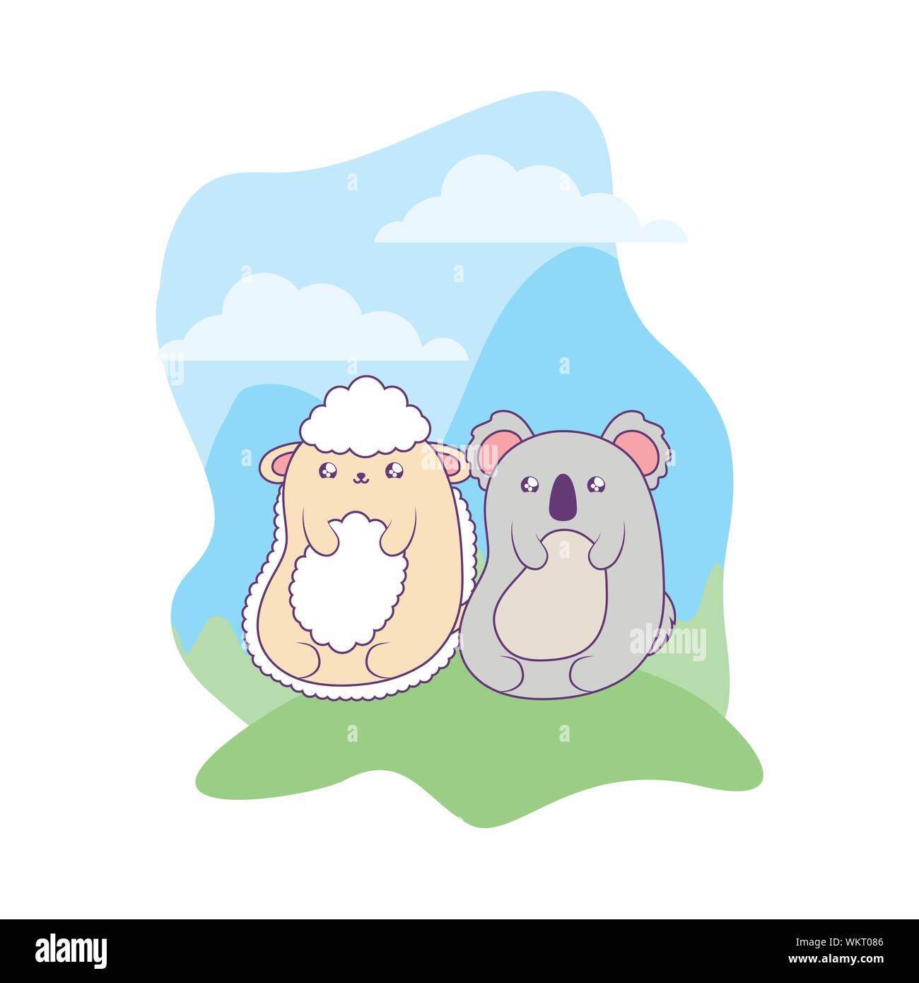 cute sheep with koala baby animals kawaii vector illustration design ...