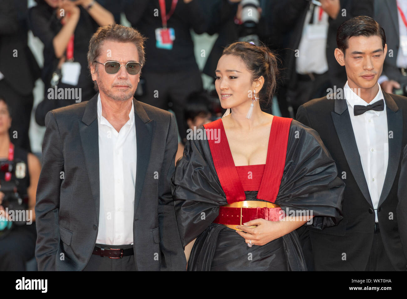 VENICE, Italy. 04th Sep, 2019. Jean-Michel Jarre and Gong Li attend the red  carpet for the World Premiere of "Lan Xin Da Ju Yuan (Saturday Fiction)"  during the 76th Venice Film Festival