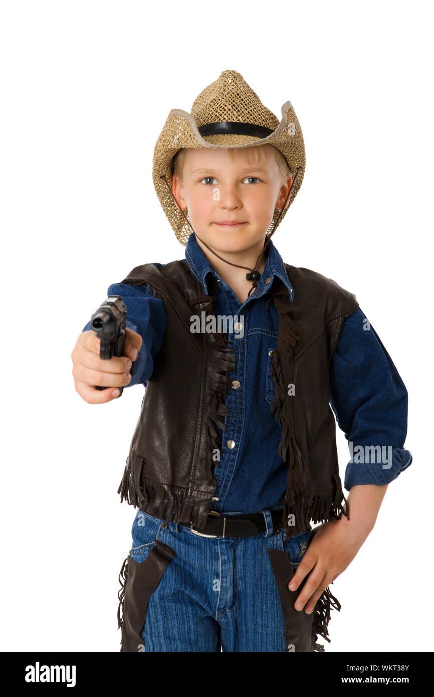 boy wearing clothes of cowboy isolated on white Stock Photo Alamy