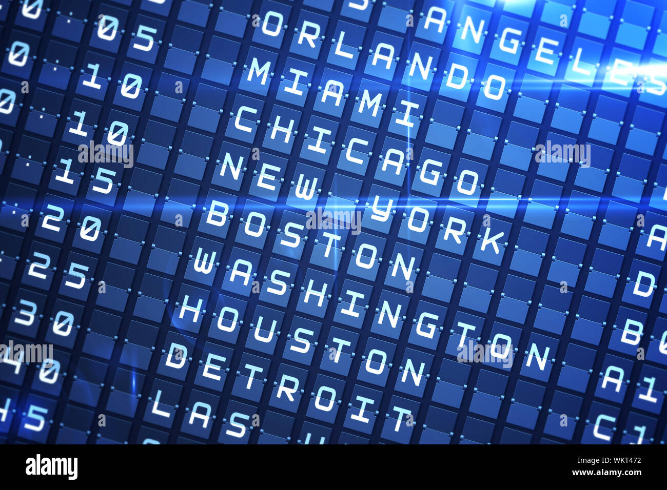 Digitally generated blue departures board for major usa cities Stock Photo