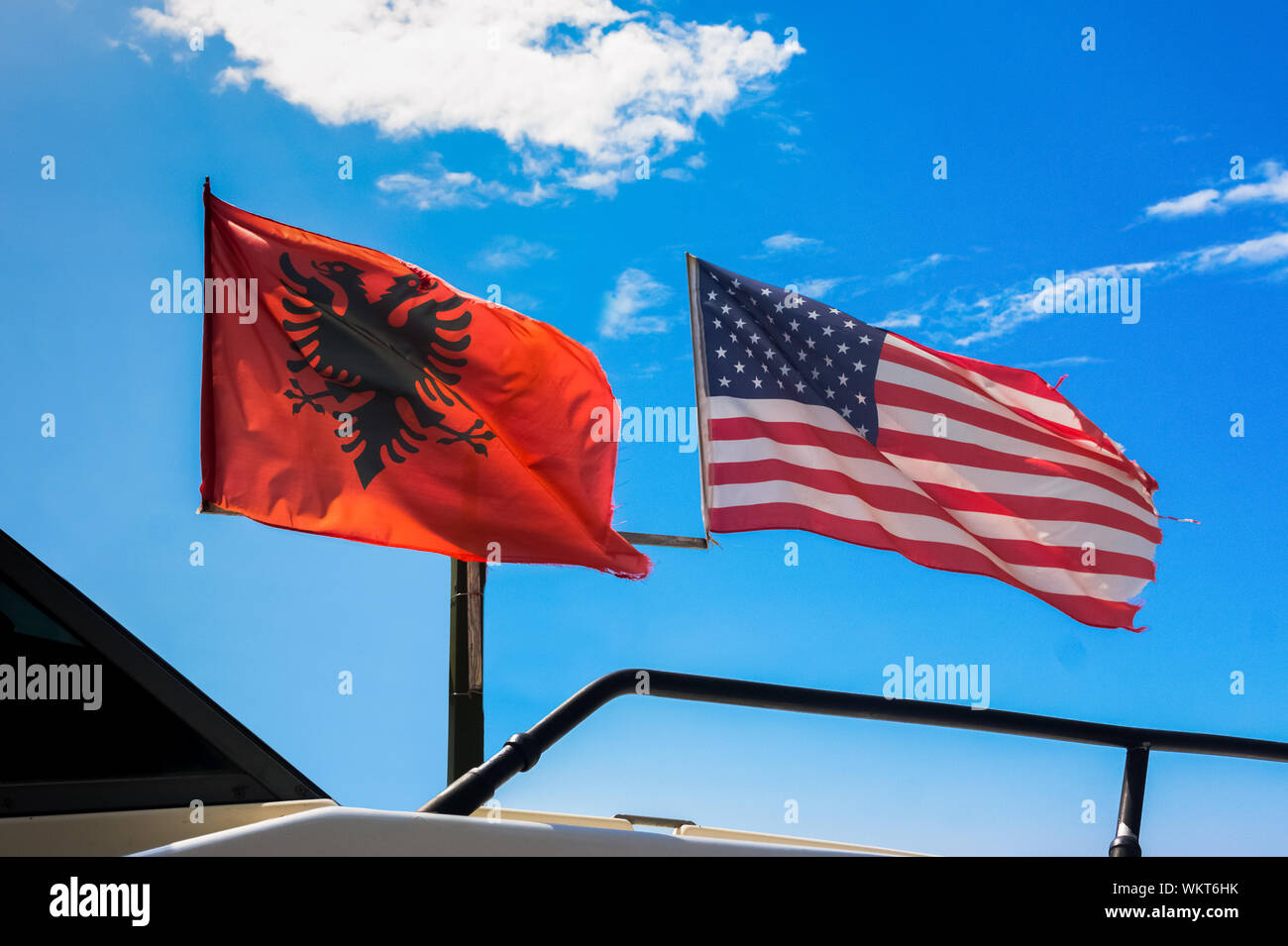 Albania flag with American flag Stock Photo