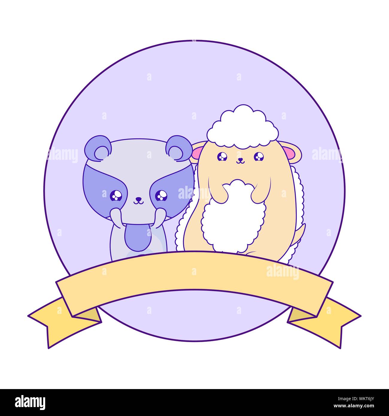 cute raccoon with sheep baby animals kawaii vector illustration design ...
