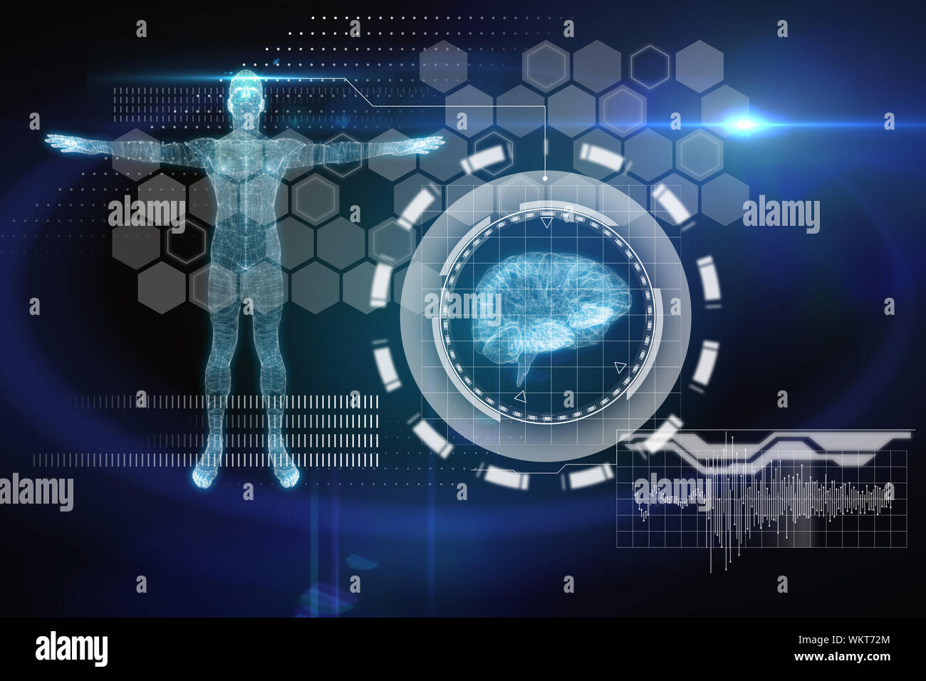 Digitally generated medical interface in blue and black Stock Photo