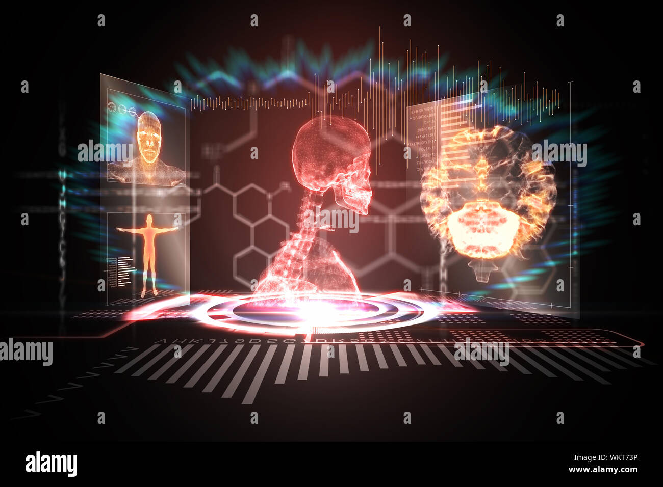 Digitally generated medical interface in red and black Stock Photo