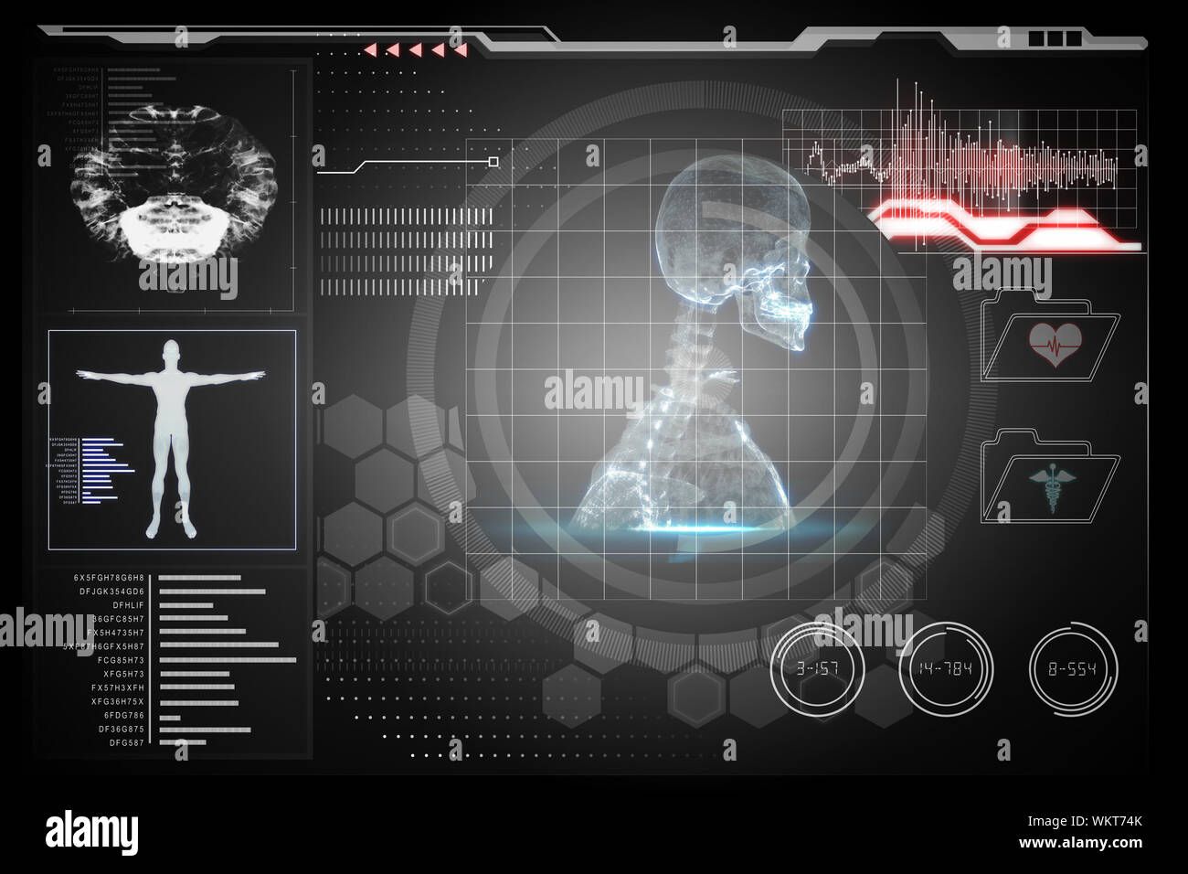 Digitally generated medical biology interface in black Stock Photo