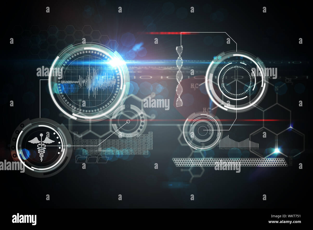 Digitally generated medical biology interface in black Stock Photo