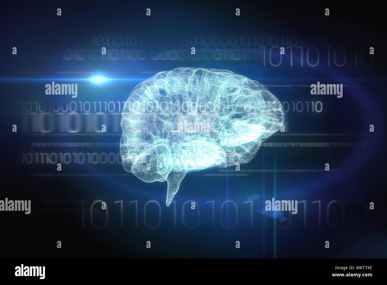 Digitally generated brain interface in black and blue Stock Photo