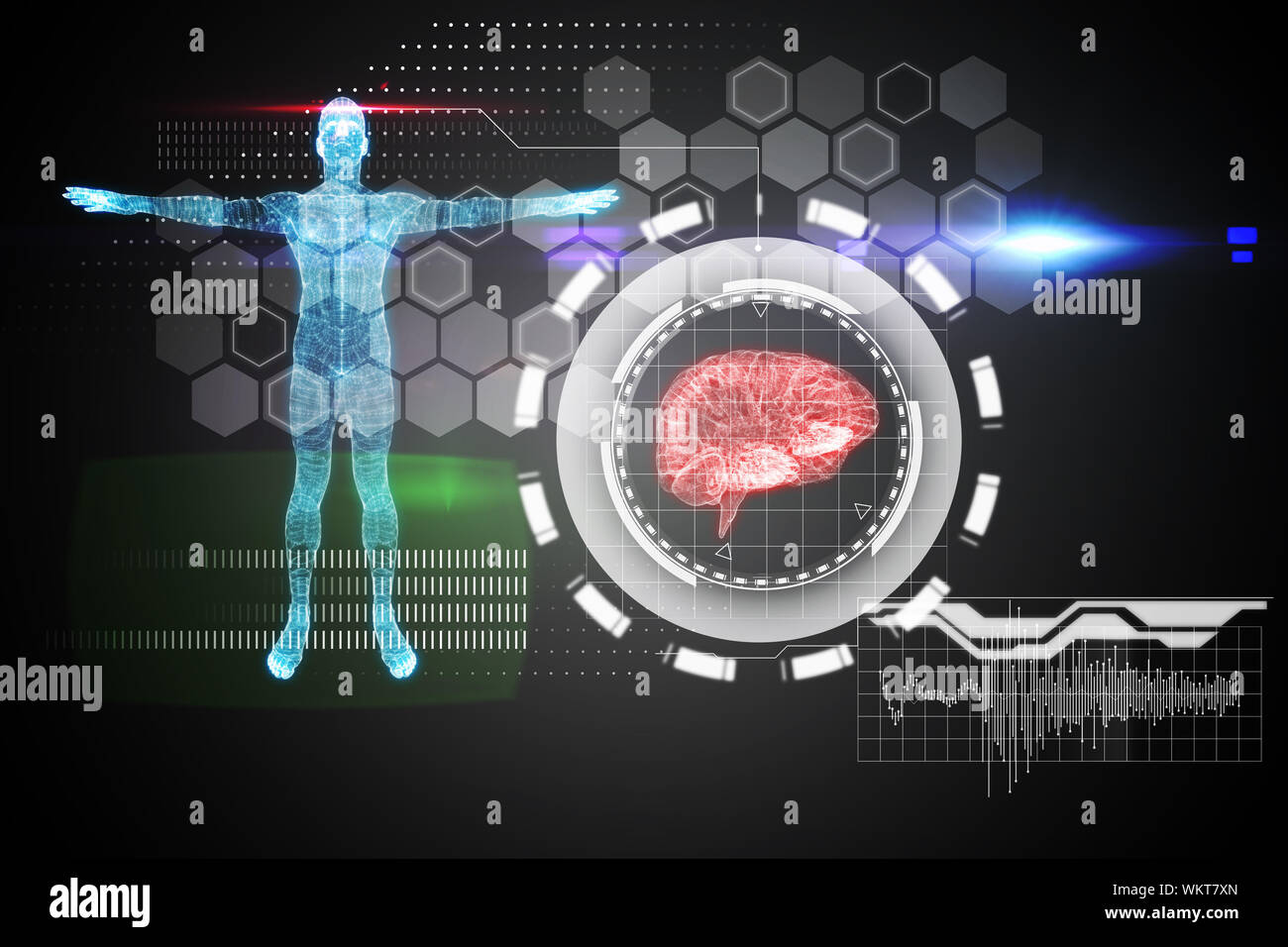 Digitally generated medical interface in blue and black Stock Photo