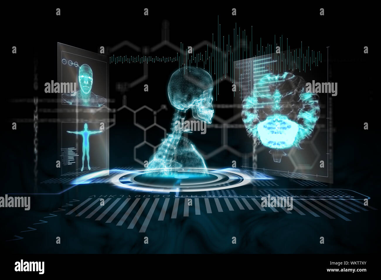 Digitally generated medical interface in blue and black Stock Photo