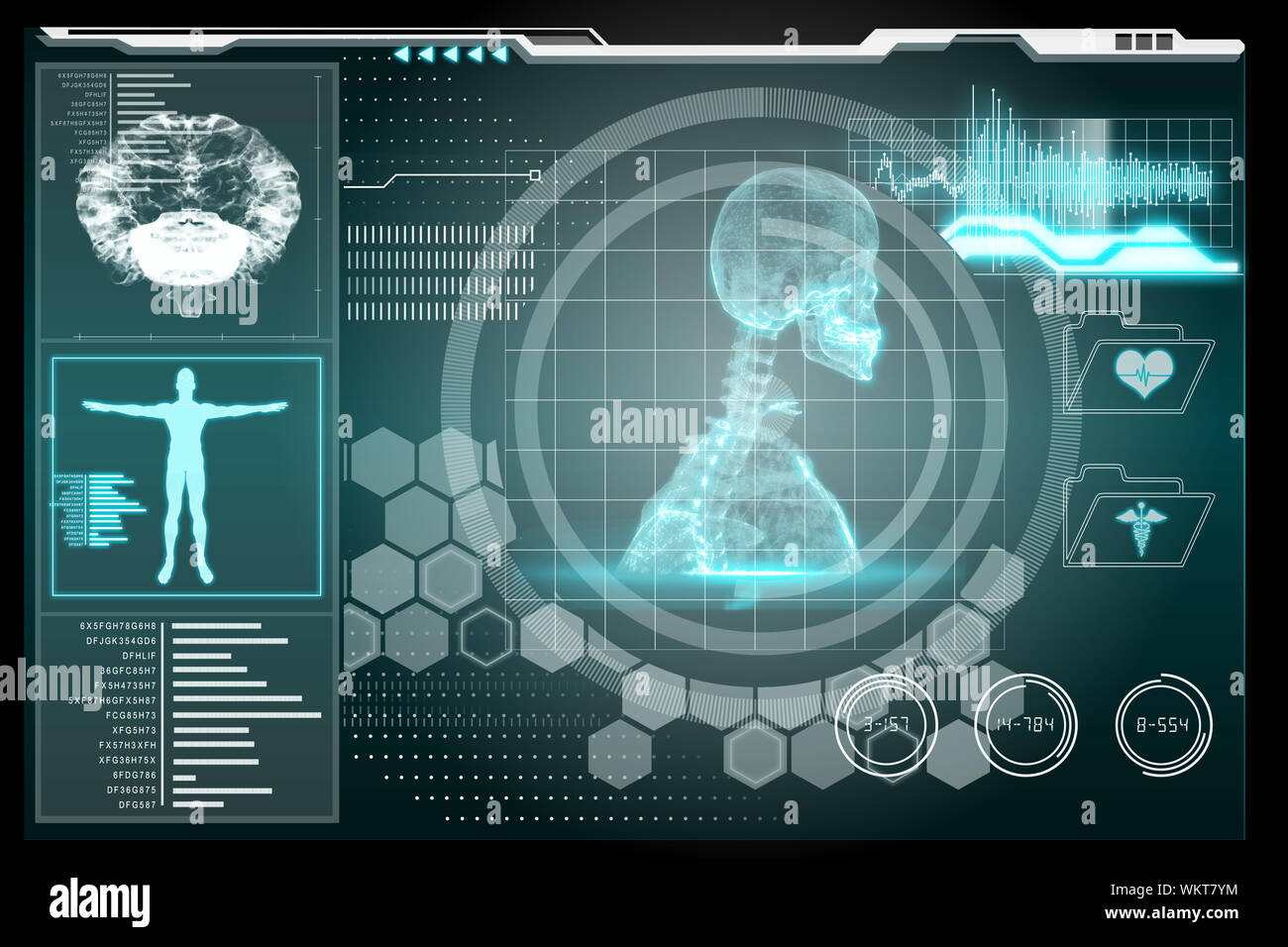 Digitally generated medical biology interface in blue Stock Photo