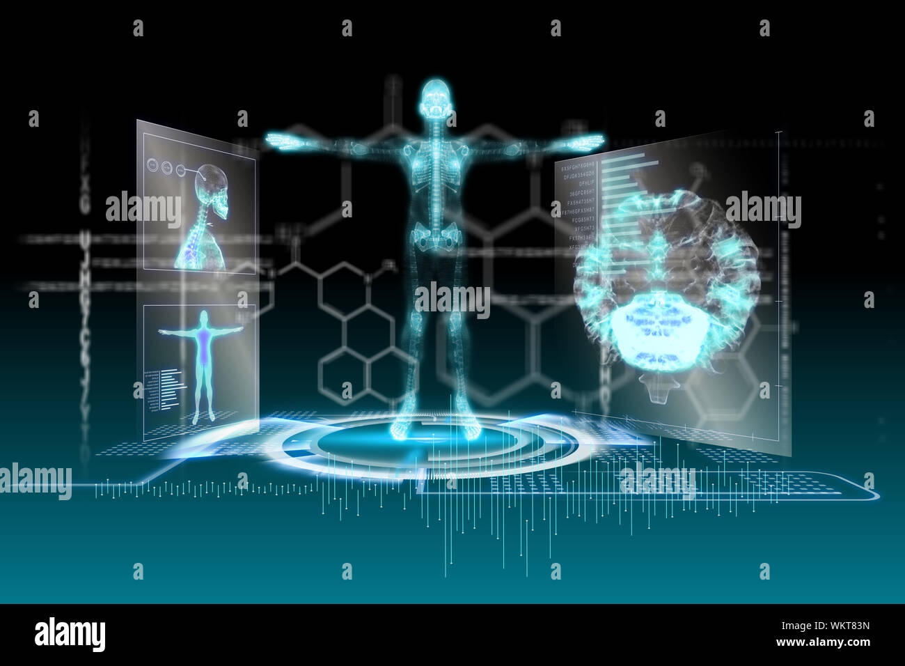 Digitally generated medical interface in blue and black Stock Photo