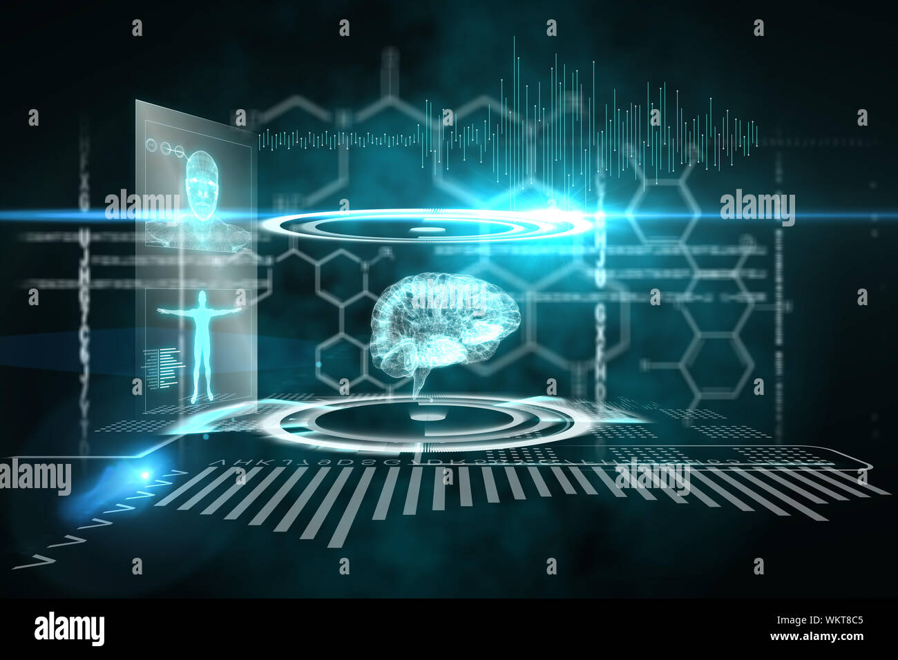 Digitally generated medical interface in black and blue Stock Photo