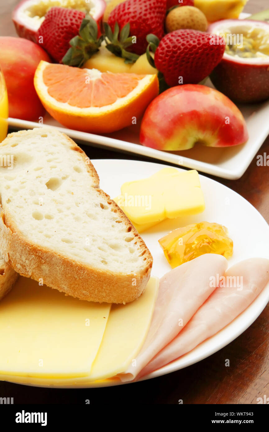 Simple Lunch Meal With Sandwich and Fruits Stock Photo - Alamy