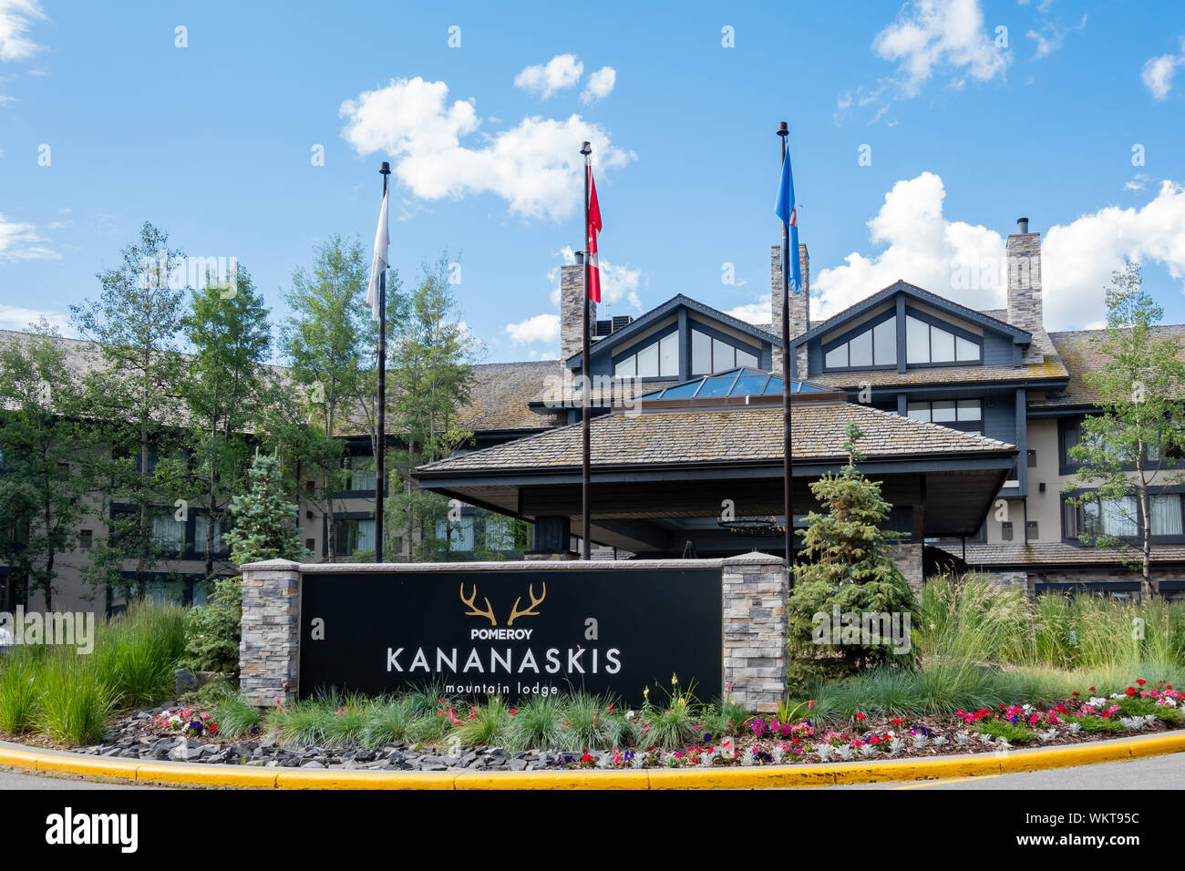 Banff, JUL 26: Exterior view of the Kananaskis Mountain Lodge on JUL 26, 2019 at Banff, Canada Stock Photo
