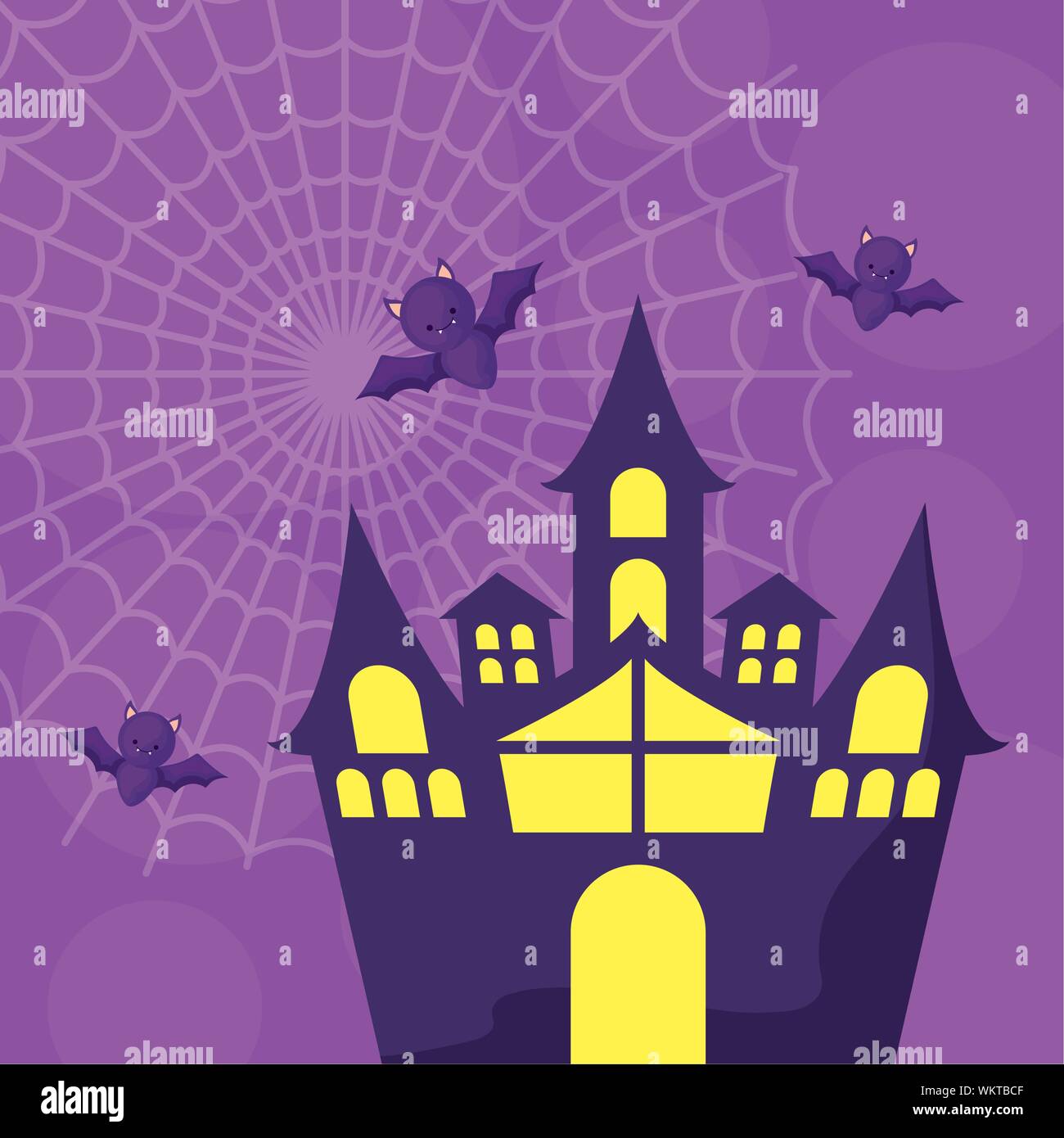 haunted castle with bats flying in scene halloween vector illustration ...