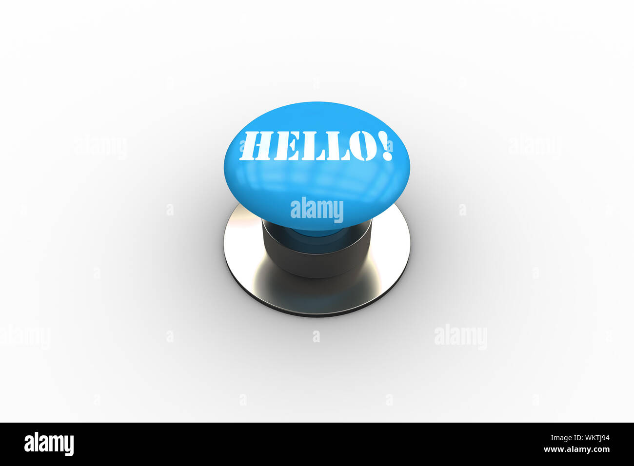 The word hello on blue push button on white background Stock Photo - Alamy