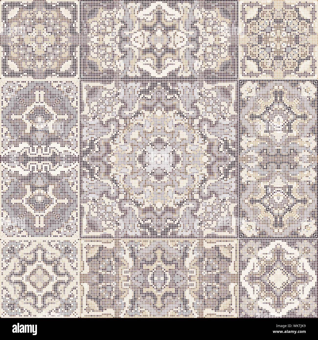 A collection of ceramic tiles in brown retro colors. A set of square patterns in ethnic style. Vector illustration. Stock Vector