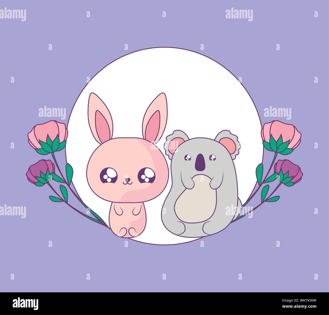 cute koala with rabbit baby animals kawaii vector illustration design ...