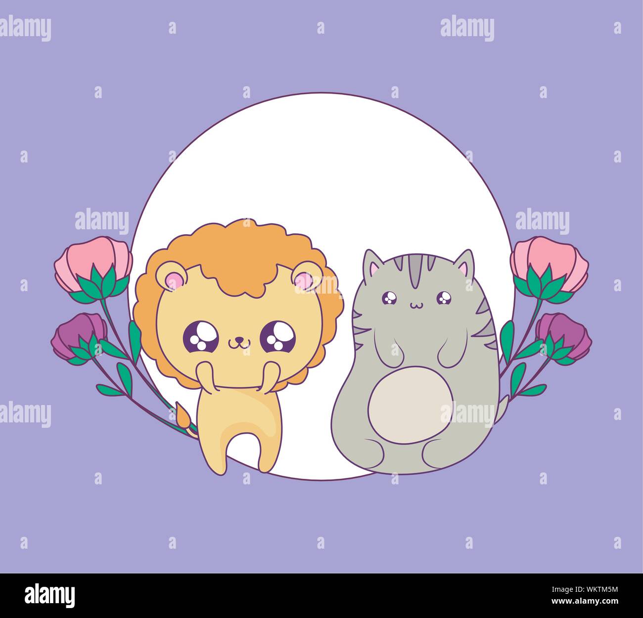cute lion with cat animals baby kawaii vector illustration design Stock ...