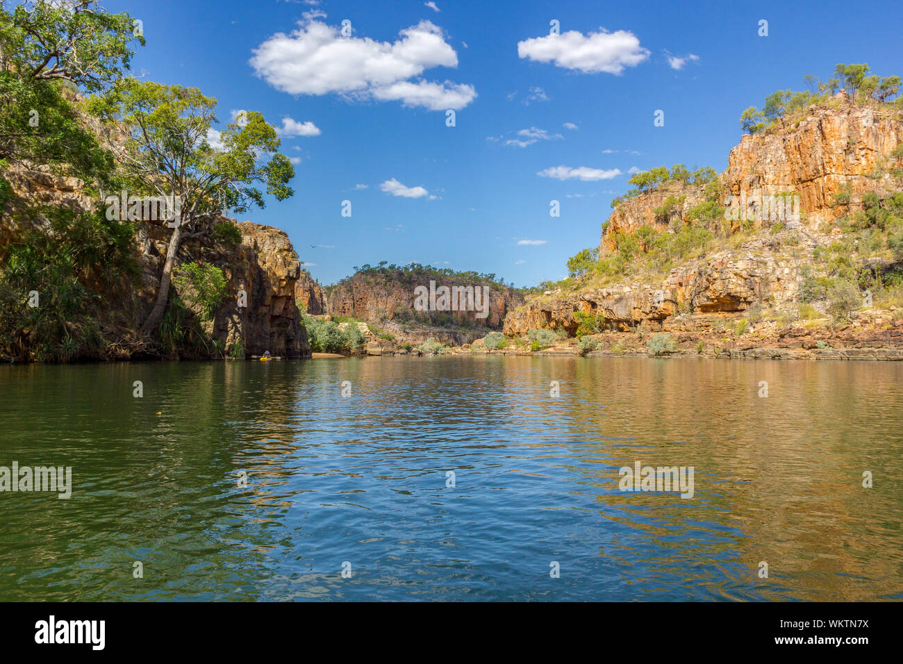 Katherine Gorge on an early morning cruise up the river with wonder reflections and beautiful scenery, Northern Territory Stock Photo