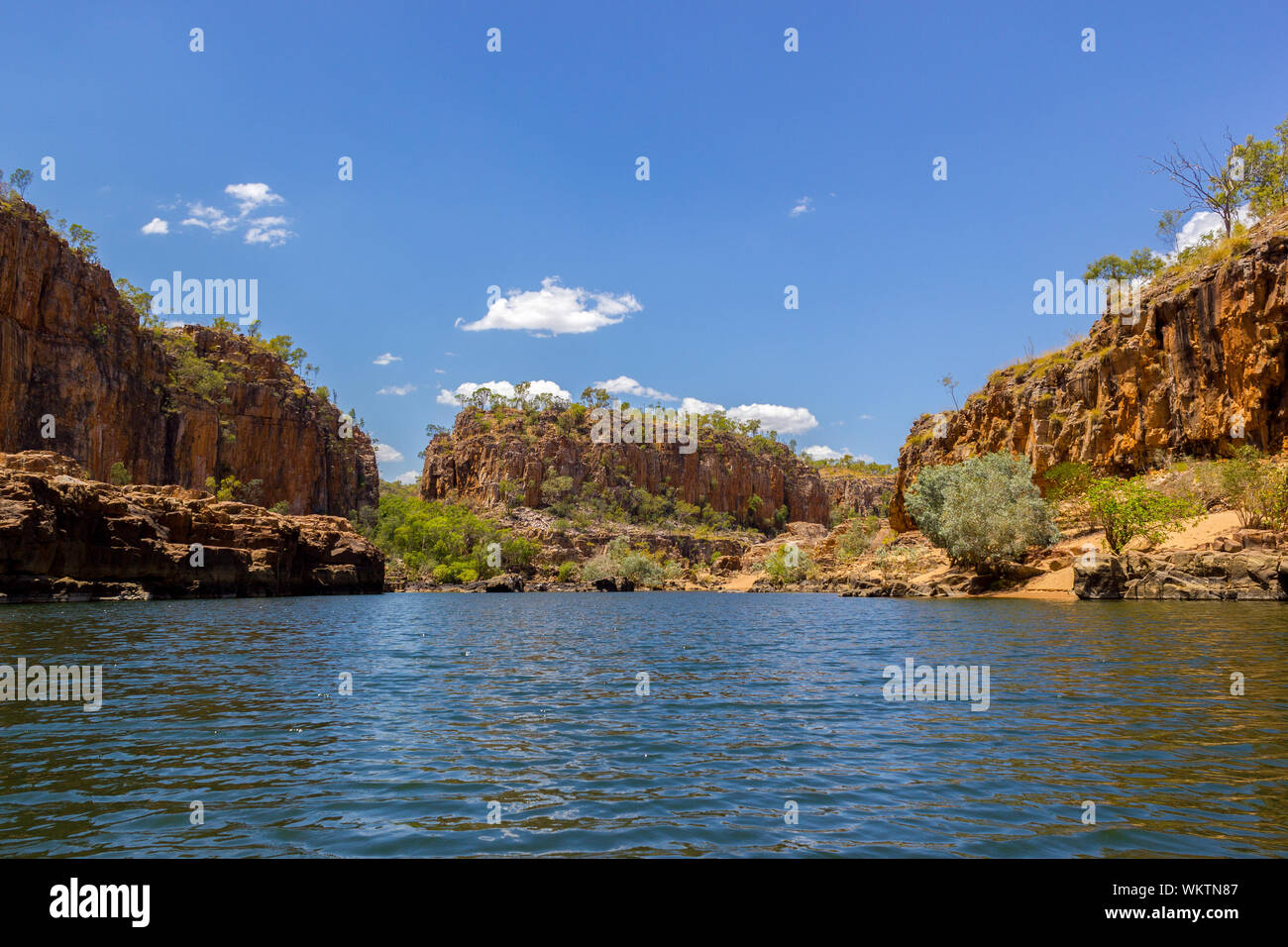 Katherine Gorge on an early morning cruise up the river with wonder reflections and beautiful scenery, Northern Territory Stock Photo