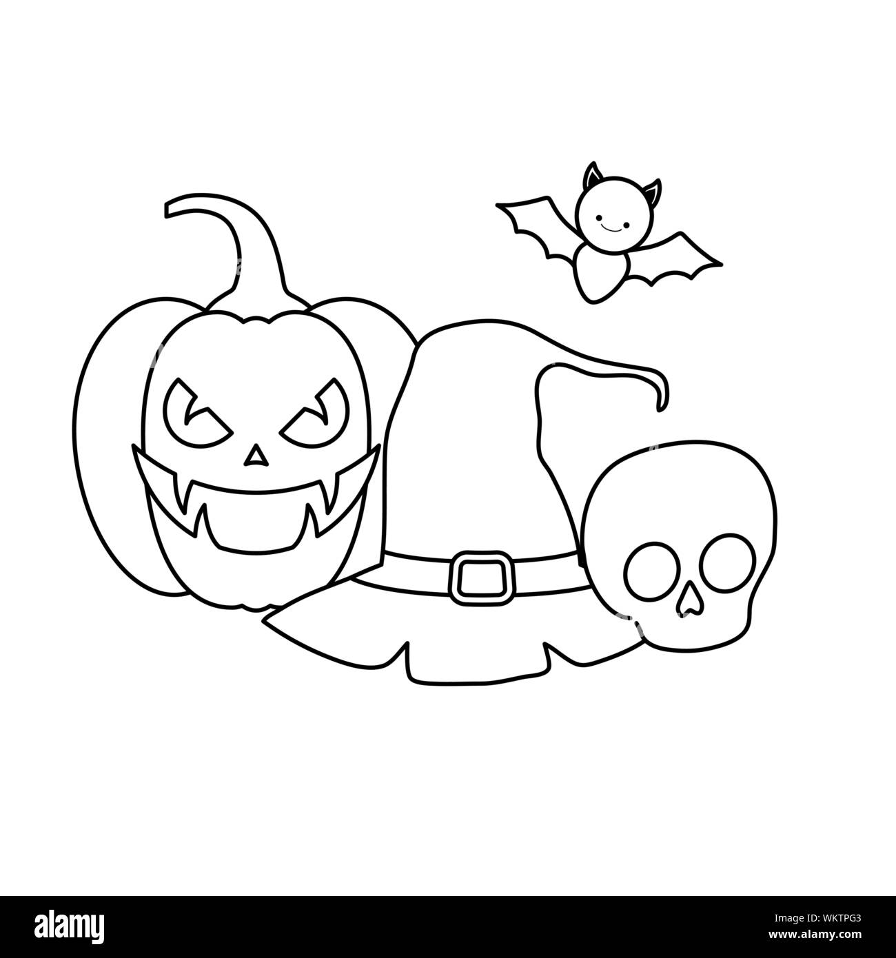pumpkin with hat witch and icons halloween vector illustration design ...