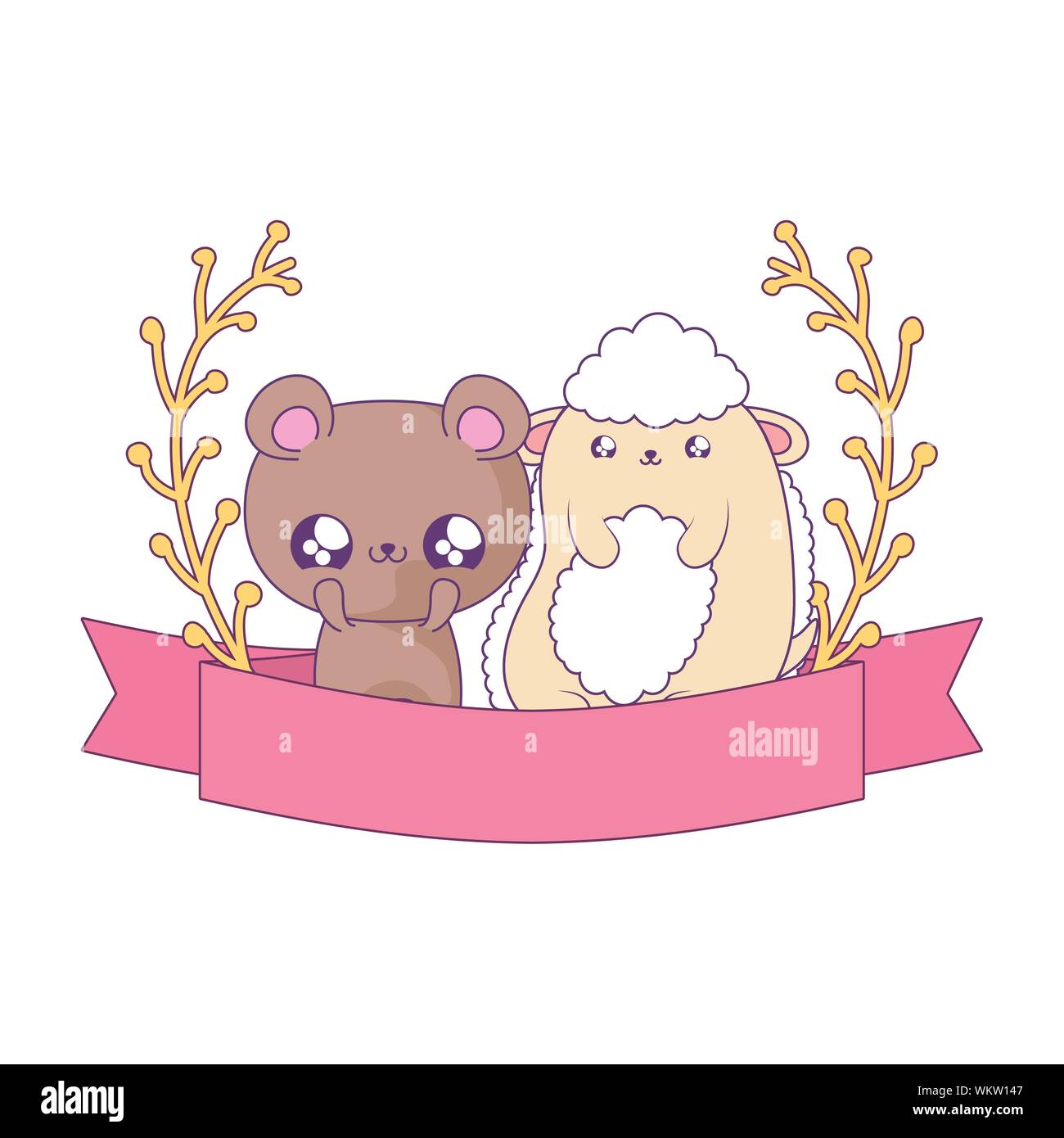 cute bear with sheep baby animals kawaii vector illustration design ...