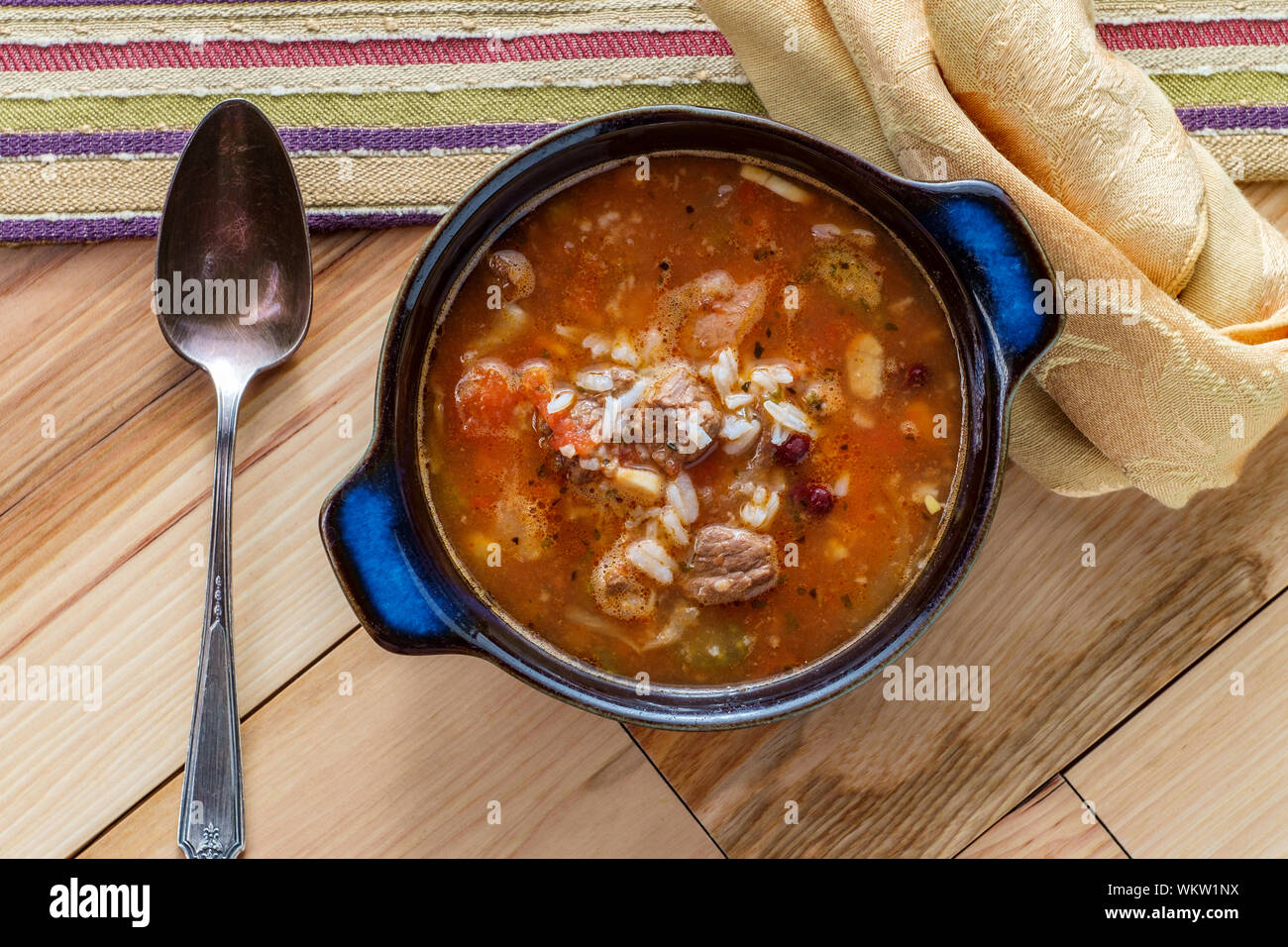 Slow cooker beef and vegetables soup with kidney beans and rice Stock