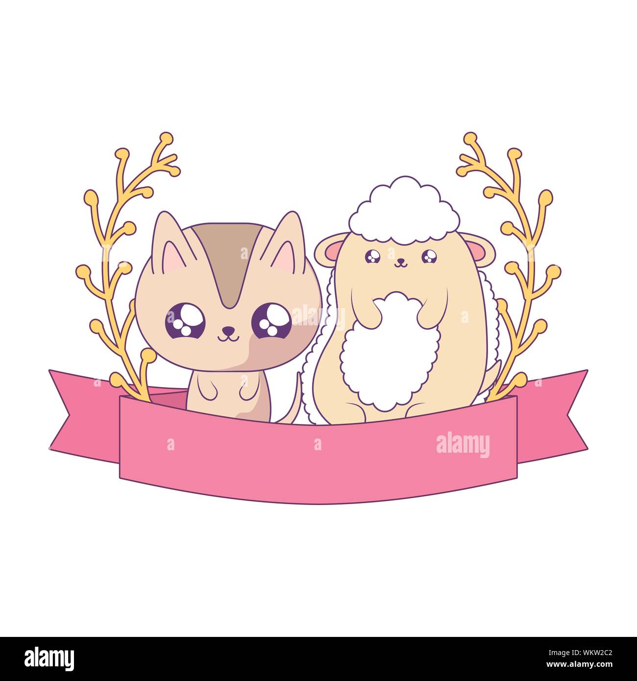 cute sheep with cat animals baby kawaii vector illustration design ...