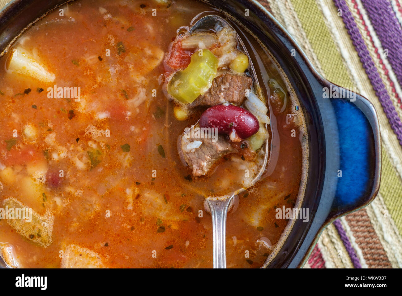 Slow cooker beef and vegetables soup with kidney beans and rice Stock